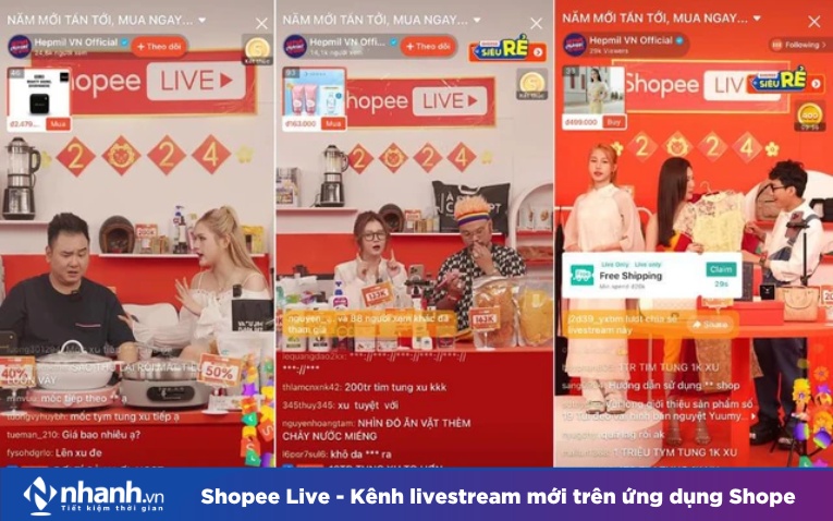 Một người bán hàng đang sử dụng Shopee Live để giới thiệu sản phẩm mỹ phẩm của mình đến khách hàng