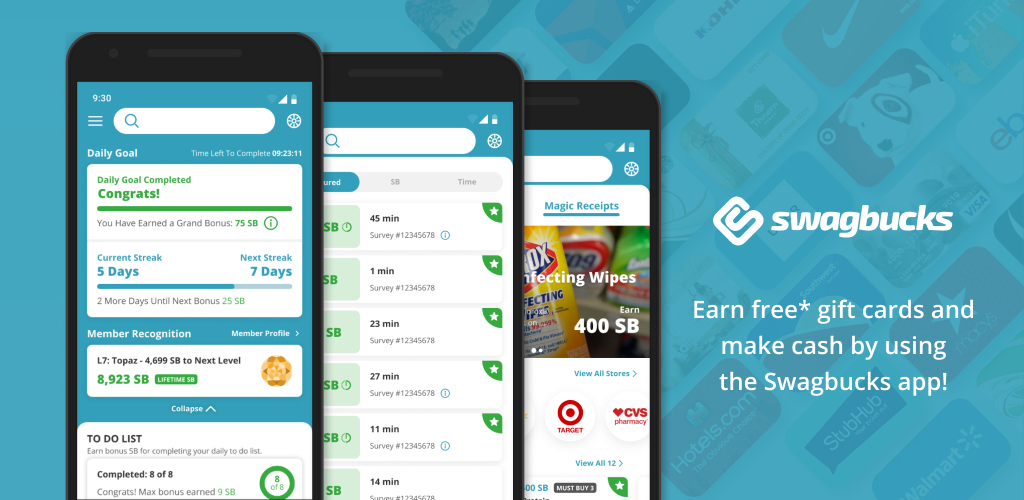 Giao diện thân thiện của ứng dụng Swagbucks trên điện thoại
