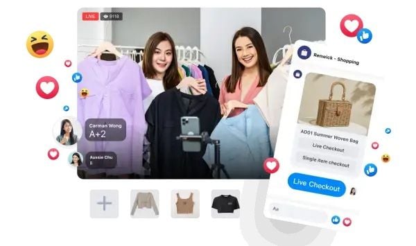 Một doanh nghiệp đang tổ chức buổi livestream bán hàng trên Facebook Live thu hút hàng trăm người xem cùng lúc