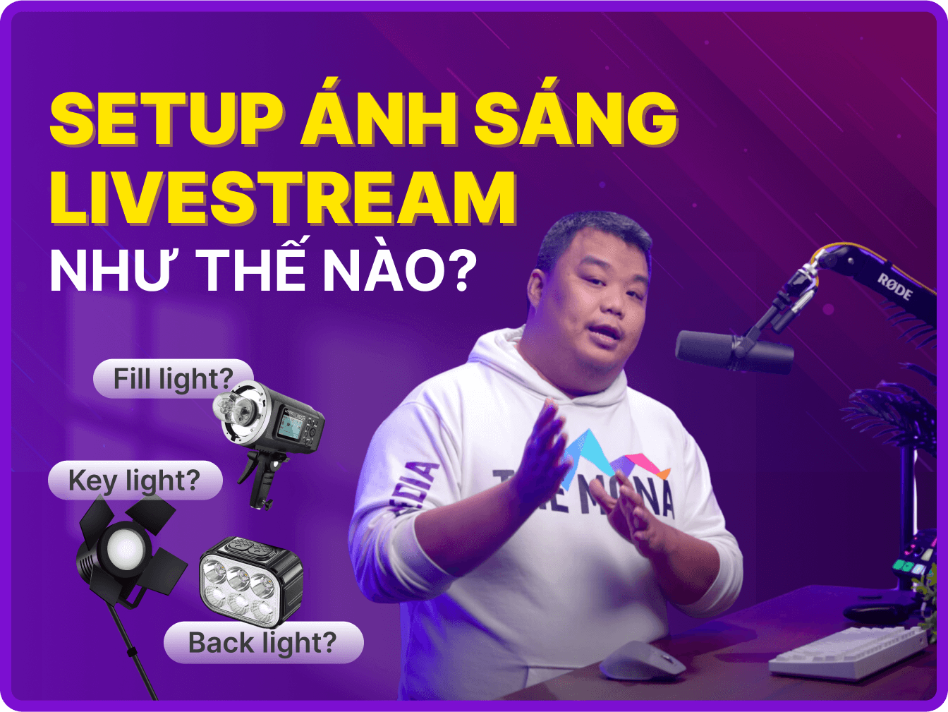 Hình ảnh người dẫn chương trình livestream trong không gian chuyên nghiệp